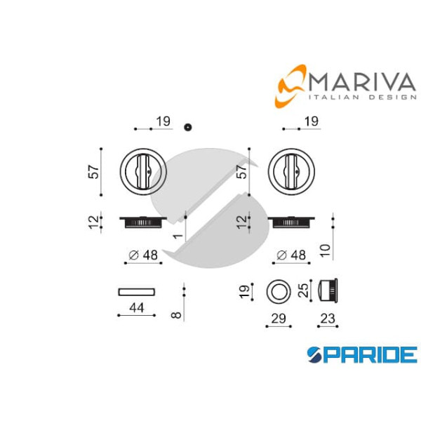 KIT PORTE SCORREVOLI TONDO 82 MARIVA CROMO SATINATO CON DOPPIO POMOLINO BASSO REGOLABILE