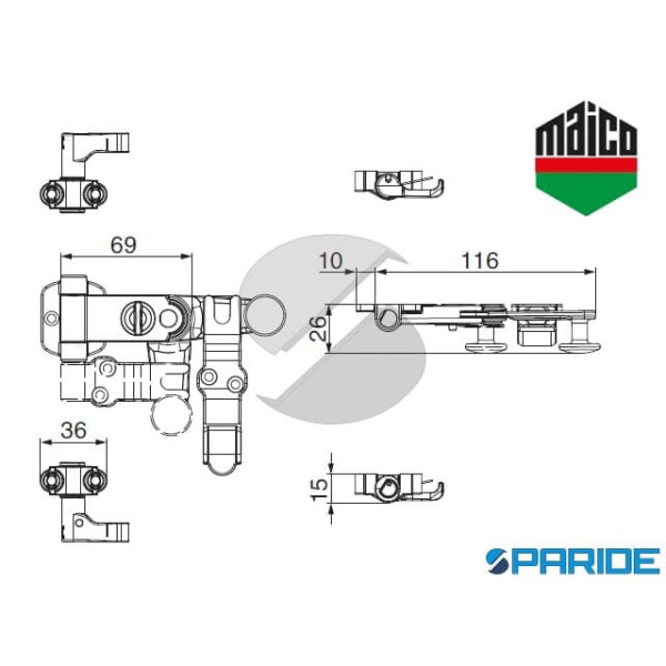 KIT SPAGNOLETTA 2 ANTE 106374 MAICO MANIGLIA STANDARD CON GRIFFE AUTOREGOLANTE NERO