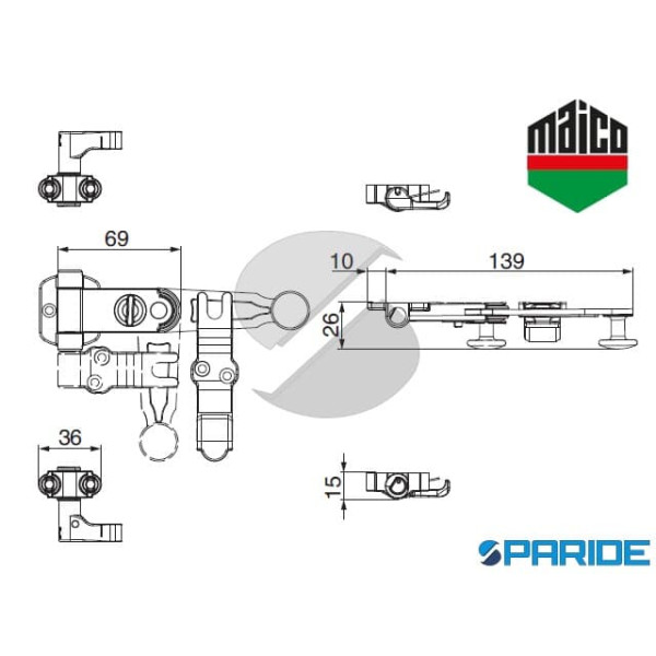 KIT SPAGNOLETTA 2 ANTE 14364 MAICO MANIGLIA LUNGA CON GRIFFE AUTOREGOLANTE NERO