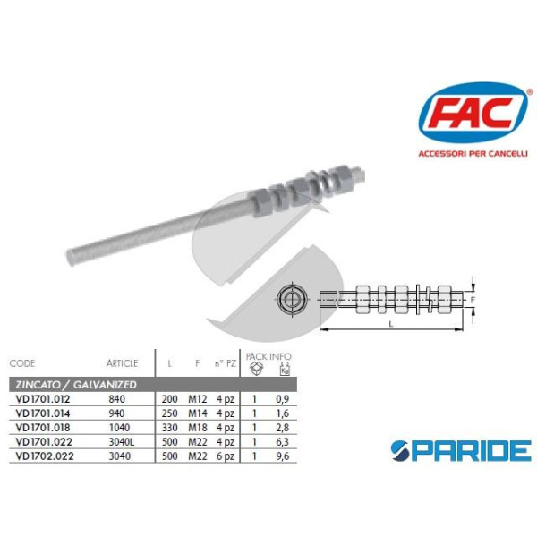 KIT TIRANTI DI REGISTRAZIONE VD1701 022 FAC