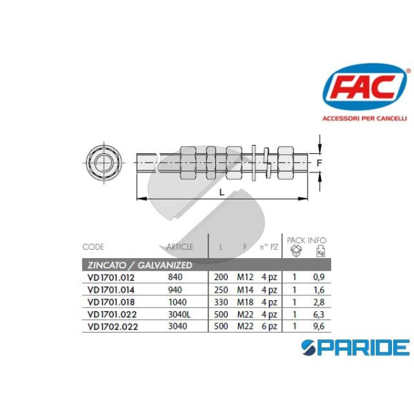 KIT TIRANTI DI REGISTRAZIONE VD1702 022 FAC