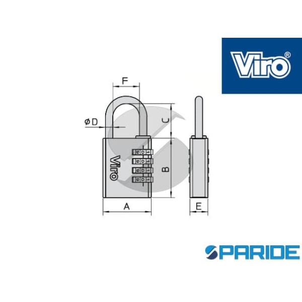 LUCCHETTO IN OTTONE L 40 MM 406.40.7 A COMBINAZIONE VARIABILE VIRO