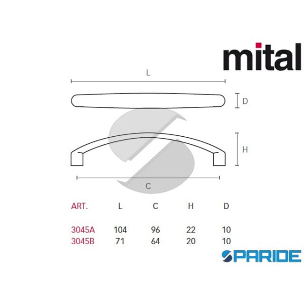 MANIGLIA 3045 AECNH MITAL ECONICHEL IN ZAMA PRESSOFUSA PER MOBILI