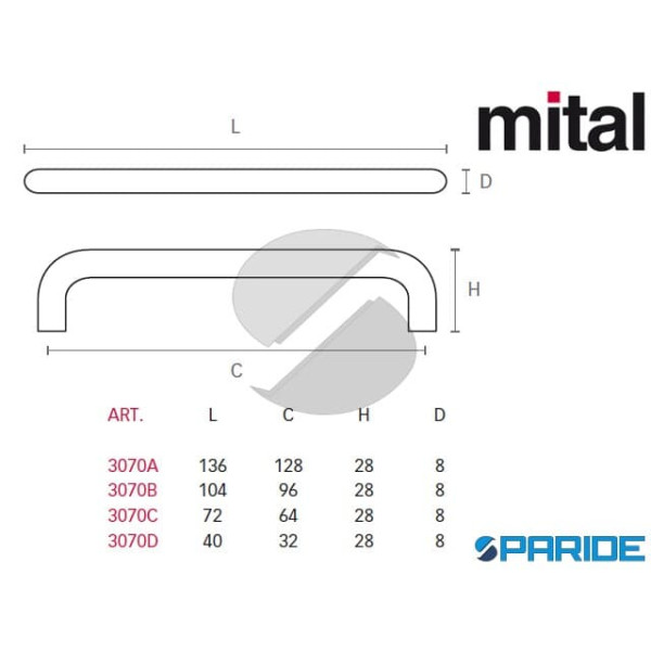 MANIGLIA 3070 ANHST MITAL METALLO NICHEL SATINATO PER MOBILI