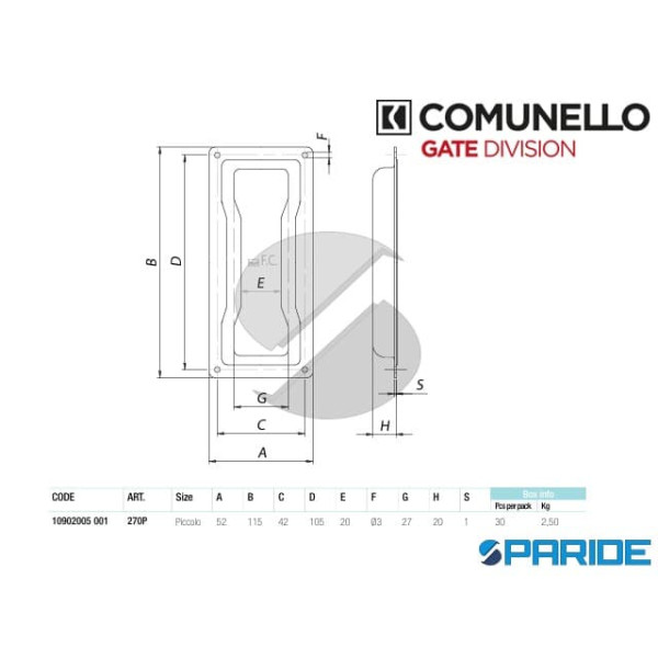 MANIGLIA AD INCASSO 270P ZINCATA COMUNELLO