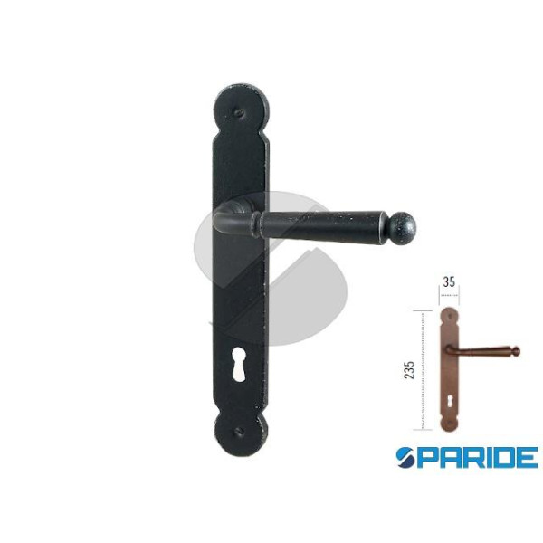 MANIGLIA CON PLACCA NERA FM380NMB FORO PATENT PER PORTE IL FORGIATO