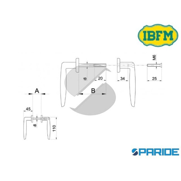 MANIGLIA CROMATA 436 35X50 PER PORTE METALLICHE IBFM