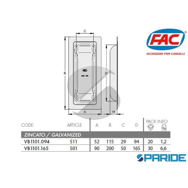 MANIGLIA DA INCASSO 501 FAC ZINCATA VB1101165