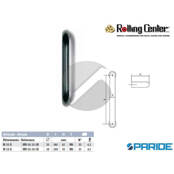 MANIGLIA DRITTA M20B CON BOCCOLE ROLLING CENTER