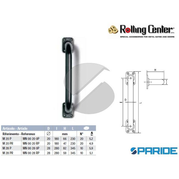 MANIGLIA DRITTA M20P CON PIASTRA ROLLING CENTER