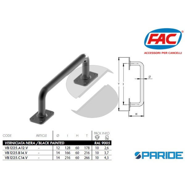 MANIGLIA FLANGIATA D 12 NERA 2 CURVE FAC VB1225A12...