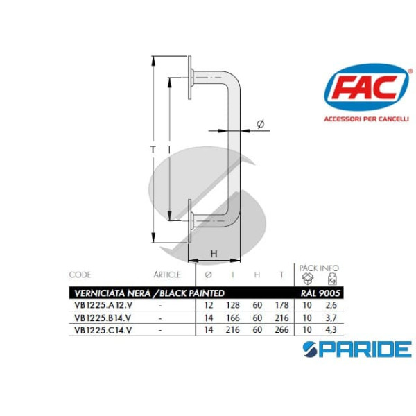 MANIGLIA FLANGIATA D 12 NERA 2 CURVE FAC VB1225A12V