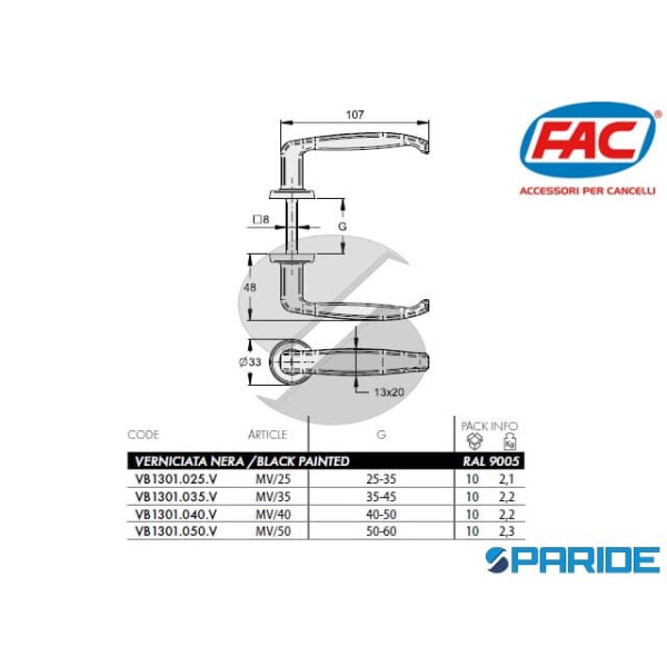 MANIGLIA IN LEGA NERA MV\35 35-45 REGOLABILE FAC