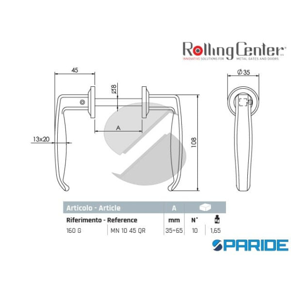 MANIGLIA NERA 160G 35X65 PER PORTE METALLICHE ROLLING CENTER