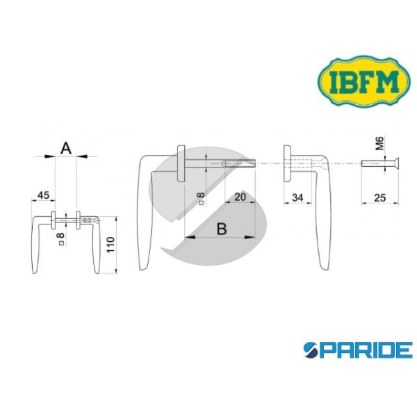 MANIGLIA NERA 435 25X38 PER PORTE METALLICHE IBFM