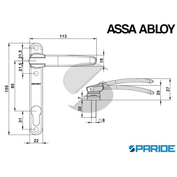 MANIGLIA NERA CON MANICO INCLINABILE RIDOTTA PER INFERRIATE E PERSIANE ASSA ABLOY