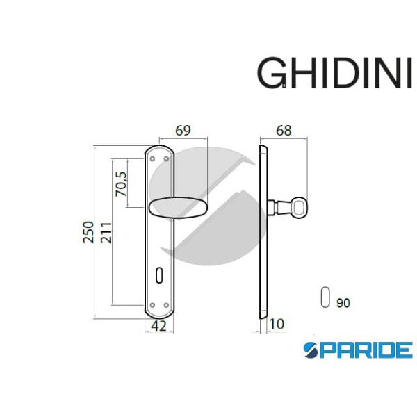 MANIGLIA SILVIA Q8 P90 PLACCA PATENT OCS 55434089003 GHIDINI