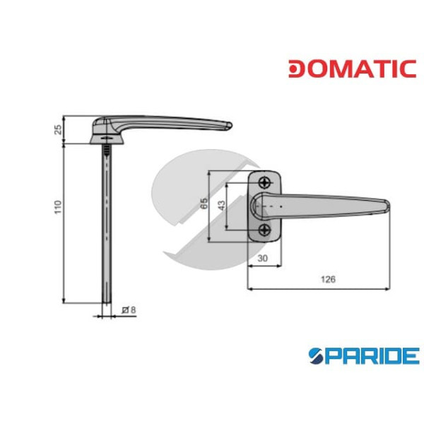 MANIGLIA SINGOLA GIOTTO C2050A CON MANICO RIBASSATO ARGENTO DOMATIC