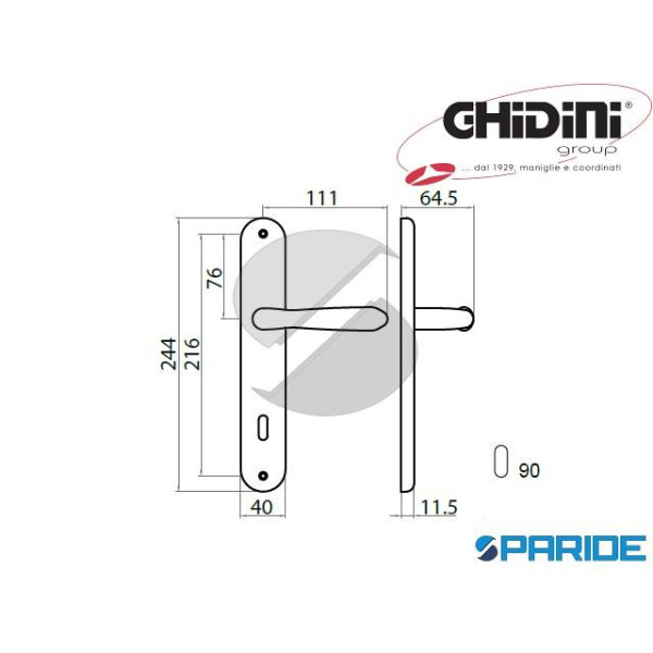 MANIGLIA UNO Q8 P90 OTTONE CROMO SATINATO GHIDINI 55796089003 FORO PATENT