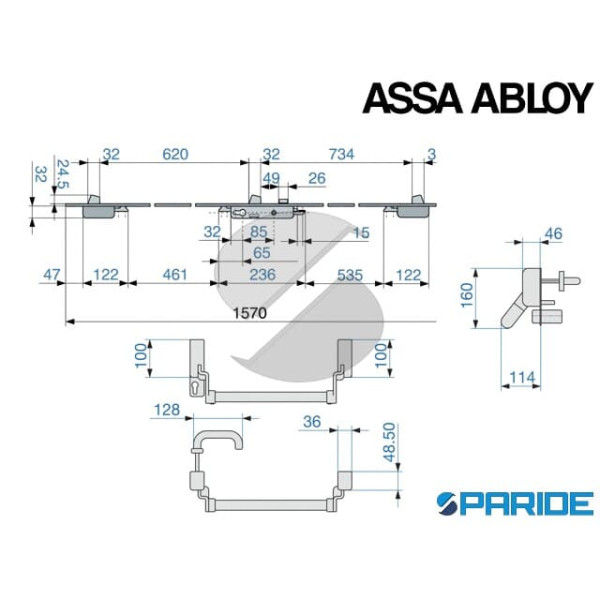 MANIGLIONE ANTIPANICO ARTIGLIO E 25 NF9903\25\GR ASSA ABLOY 3 CHIUSURE GRIGIO