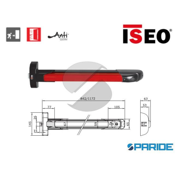 MANIGLIONE ANTIPANICO L 1170 MM PUSH IDEA 942411758T ISEO