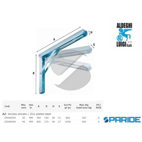 MENSOLA RIBALTABILE 300 MM 2534AZ30 ZINCATA ALDEGH...
