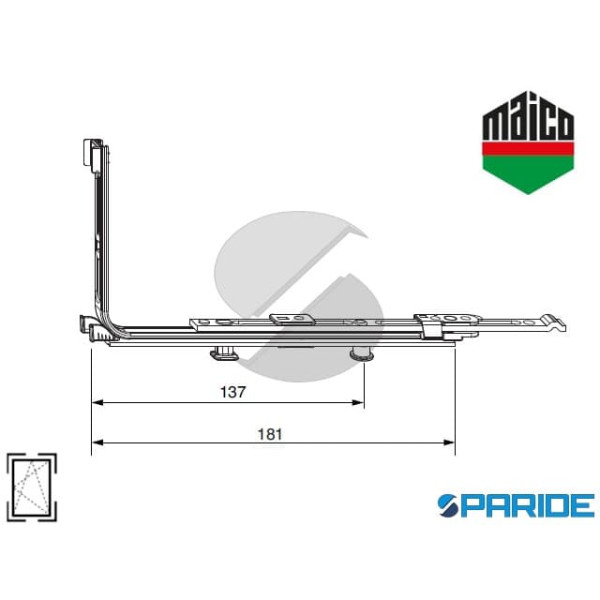 MOVIMENTO ANGOLARE ORIZZONTALE 222205 MAICO CON 1 FUNGO PROLUNGABILE