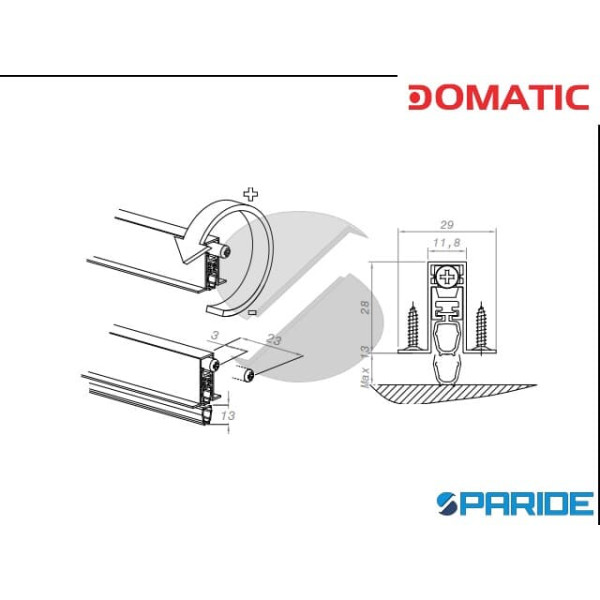 PARASPIFFERI COMPACT DA1502 L 800 MM CON ALETTE INFERIORI ERMETICA PER PORTE DOMATIC