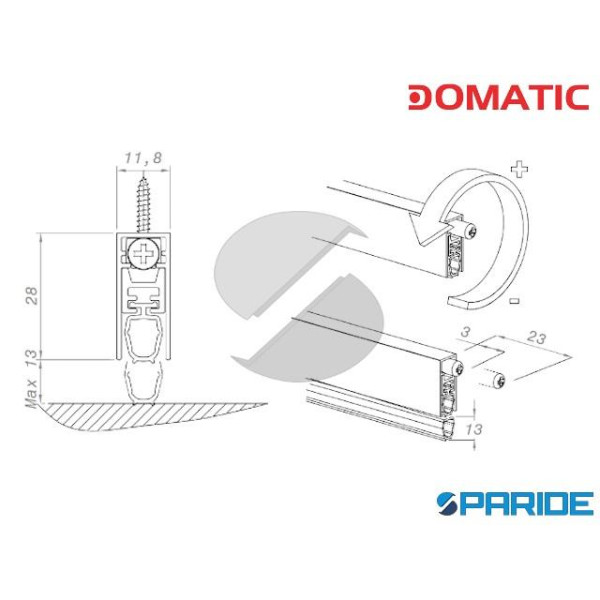 PARASPIFFERI COMPACT DA1552 L 1200 MM SENZA ALETTE ERMETICHE PER PORTE DOMATIC