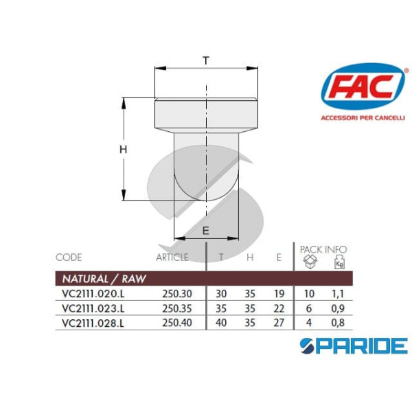 PERNO INFERIORE CARDINE D 30 MM 250 40 FAC