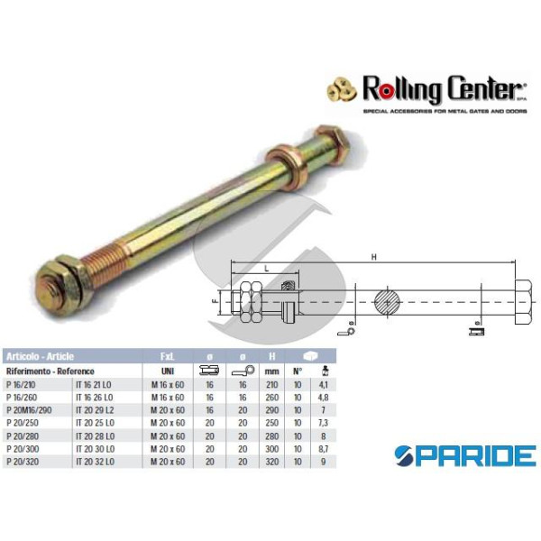 PERNO P20 320 PER PORTONI A LIBRO ROLLING CENTER