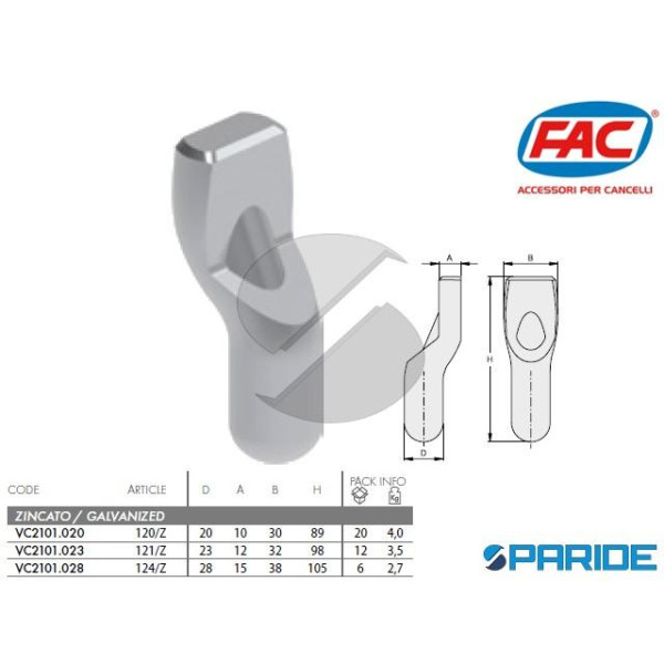 PERNO PER CARDINE INFERIORE 120 Z FAC VC2101020