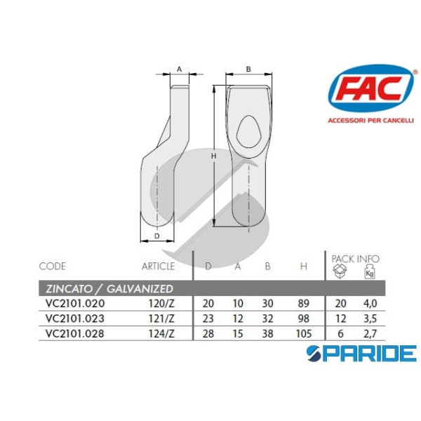 PERNO PER CARDINE INFERIORE 121 Z FAC VC2101023