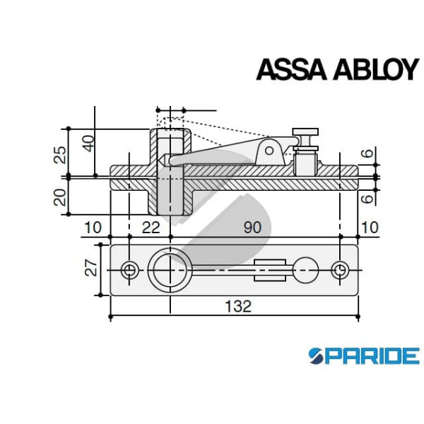 PERNO SUPERIORE AC375 ASSA ABLOY ZINCATO PER CHIUDIPORTA CON BOCCOLA AUTOLUBRIFICANTE