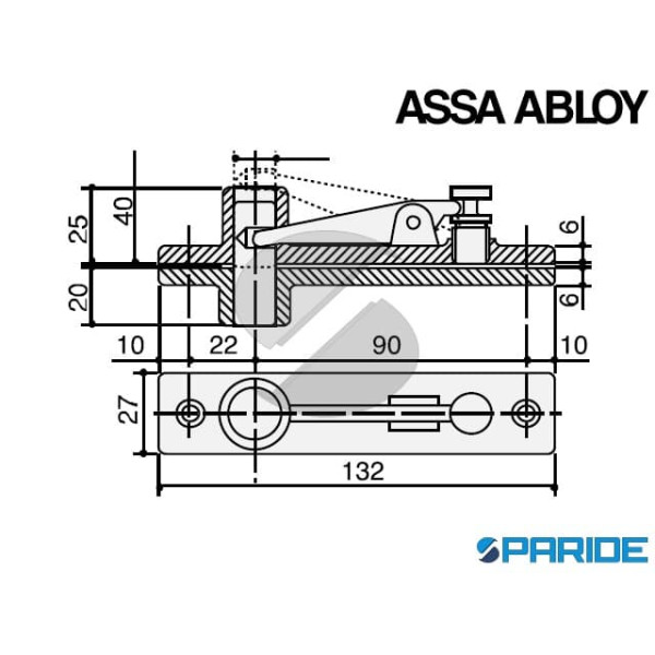 PERNO SUPERIORE AC8 ASSA ABLOY IN ALLUMINIO PER CHIUDIPORTA