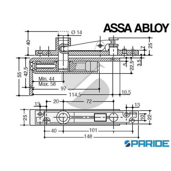 PERNO SUPERIORE REGOLABILE AC118 ASSA ABLOY NERO PER CHIUDIPORTA