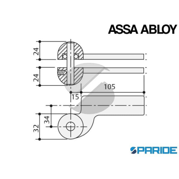 PERNO SUPERIORE UNIVERSALE AC7 ASSA ABLOY IN OTTONE PER CHIUDIPORTA