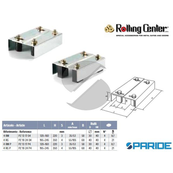PIASTRA 4RM CON RULLI GUIDA MEDIA PER CANCELLO ROL...