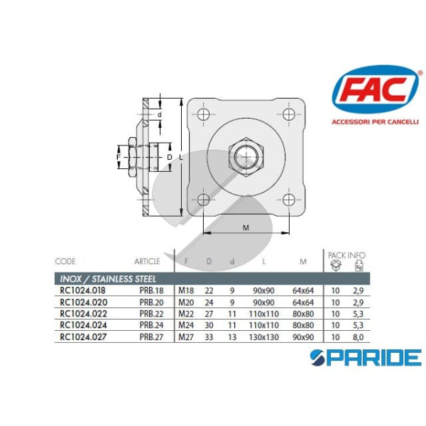 PIASTRA A 4 FORI REGOLABILE A FISSARE FAC RC1024020