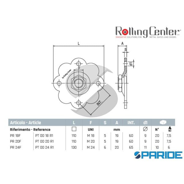 PIASTRA A FIORE PR24F REGISTRABILE CARDINE ROLLING CENTER