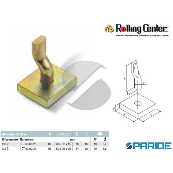 PIASTRA E PERNO 132G INFERIORE ROLLING CENTER