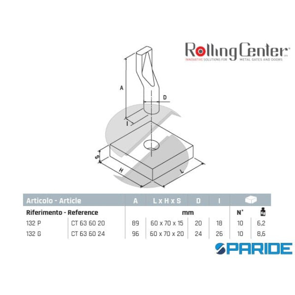 PIASTRA E PERNO 132G INFERIORE ROLLING CENTER