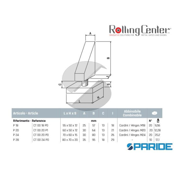 PIASTRA E PERNO P24 ROLLING CENTER PER CANCELLI AD ANTE