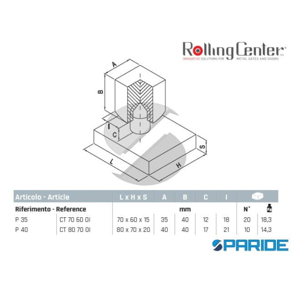 PIASTRA E PERNO P40 INFERIORE ROLLING CENTER