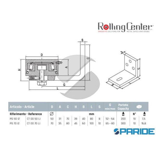 PIASTRA GIREVOLE PG50I2 CON FORI INFERIORE ROLLING CENTER