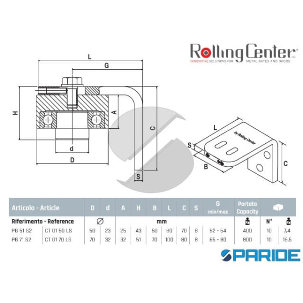 PIASTRA GIREVOLE PG51S2 CON FORI SUPERIORE ROLLING CENTER