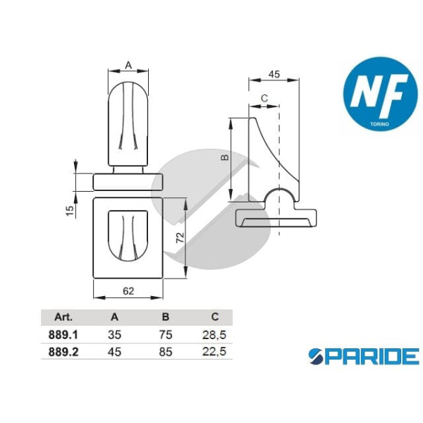 PIASTRA INFERIORE CON PERNO 889 1 NOVA-FERR