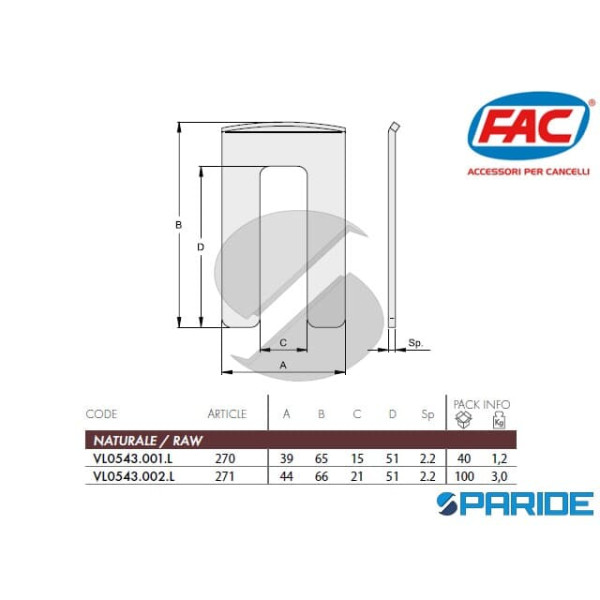 PIASTRINA PER CRICCHETTI 270 FAC VL0543001L