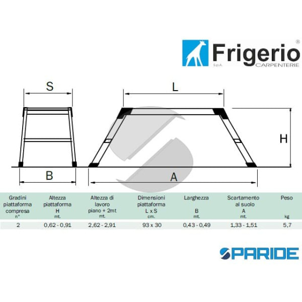 PIATTAFORMA ALLUMINIO 2 GRADINI RIPIEGABILE FRIGERIO