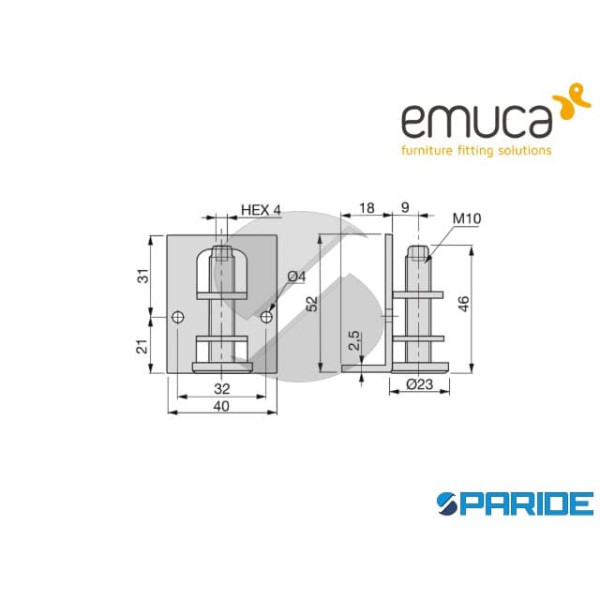 PIEDE REGOLABILE CON SQUADRA D 23 MM M10 3016805 EMUCA
